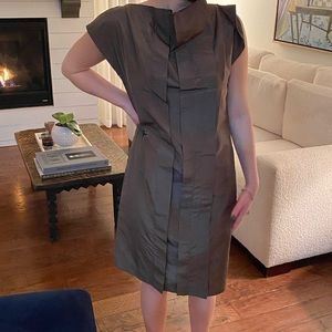 Rare Brioni Silk Olive Shift Dress